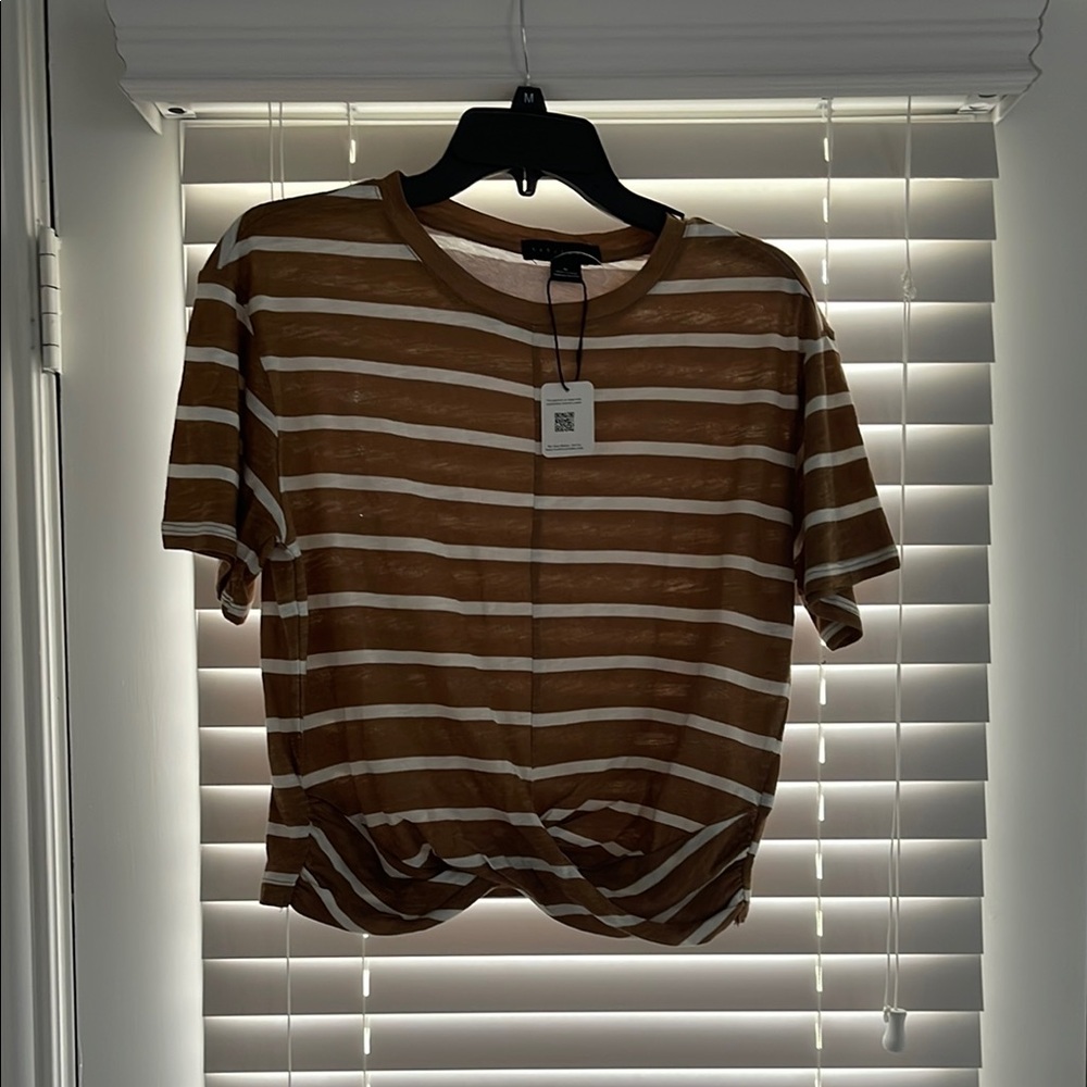 Sanctuary Tan Sheer Striped Top size medium NWT